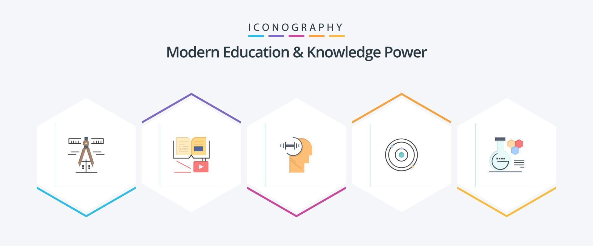 educação moderna e poder de conhecimento 25 pacote de ícones planos, incluindo química. Educação . treinamento. plenet. vetor