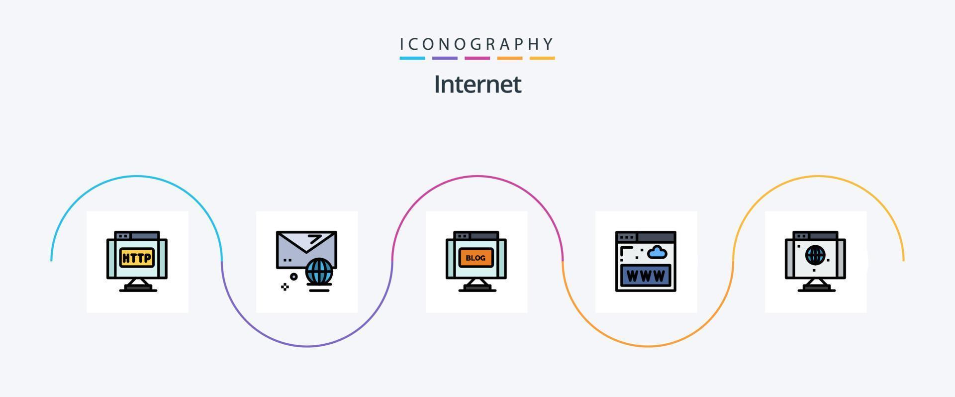 linha de internet cheia de pacote de ícones plana 5 incluindo internet. www. blog. local na rede Internet. comunicações vetor