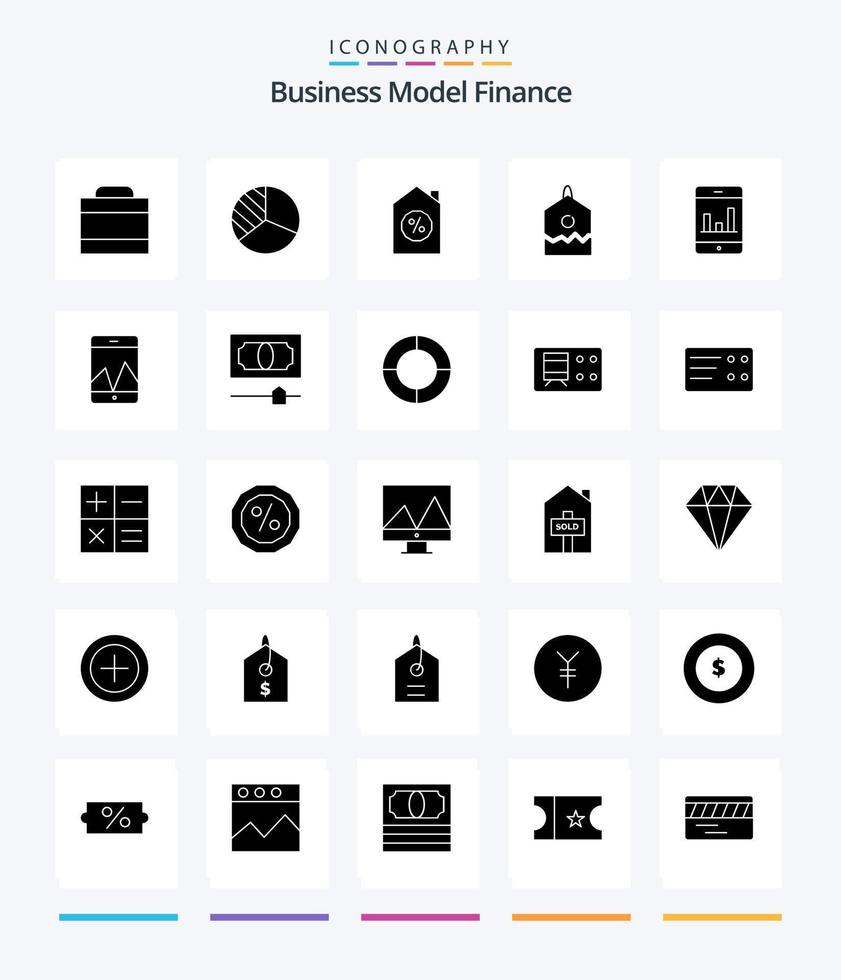 pacote de ícones preto sólido de 25 glifos de finanças criativas, como dinheiro. dinheiro. propriedade. Smartphone. análise vetor