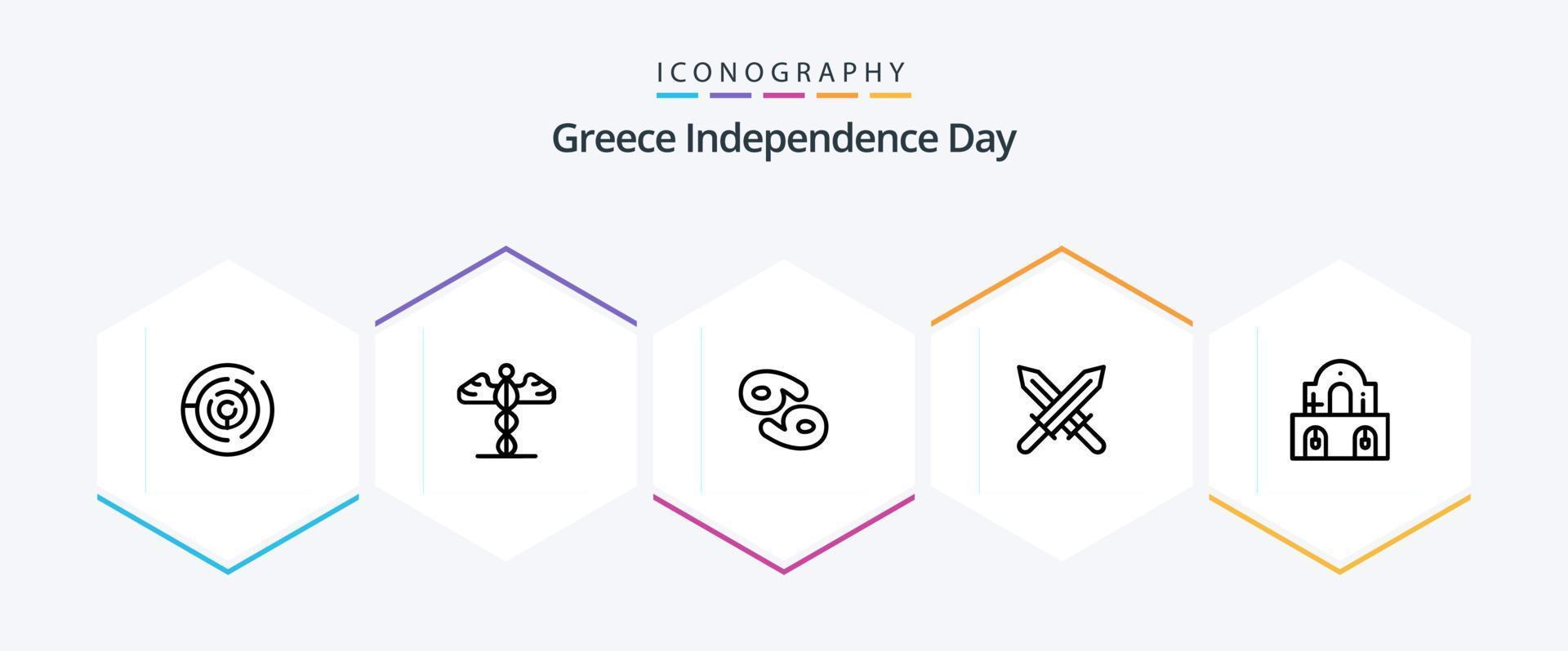 Dia da Independência da Grécia Pacote de ícones de 25 linhas, incluindo igreja. prédio. astrologia. palavrões. espada vetor