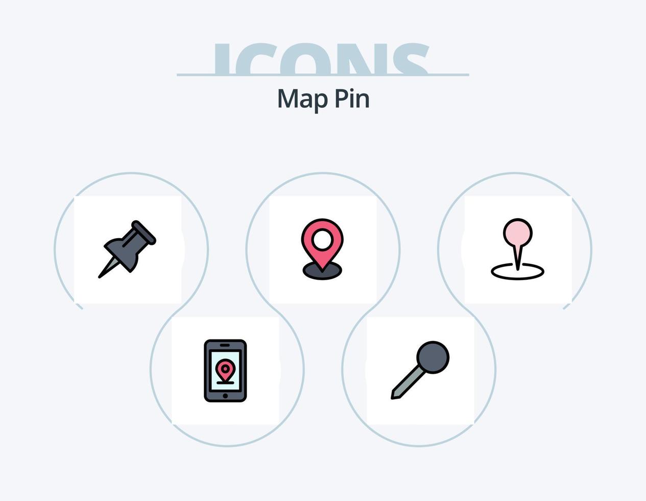 linha de pinos do mapa cheia de ícones do pacote 5 design de ícones. . marcador. alfinete. mapa. localização vetor