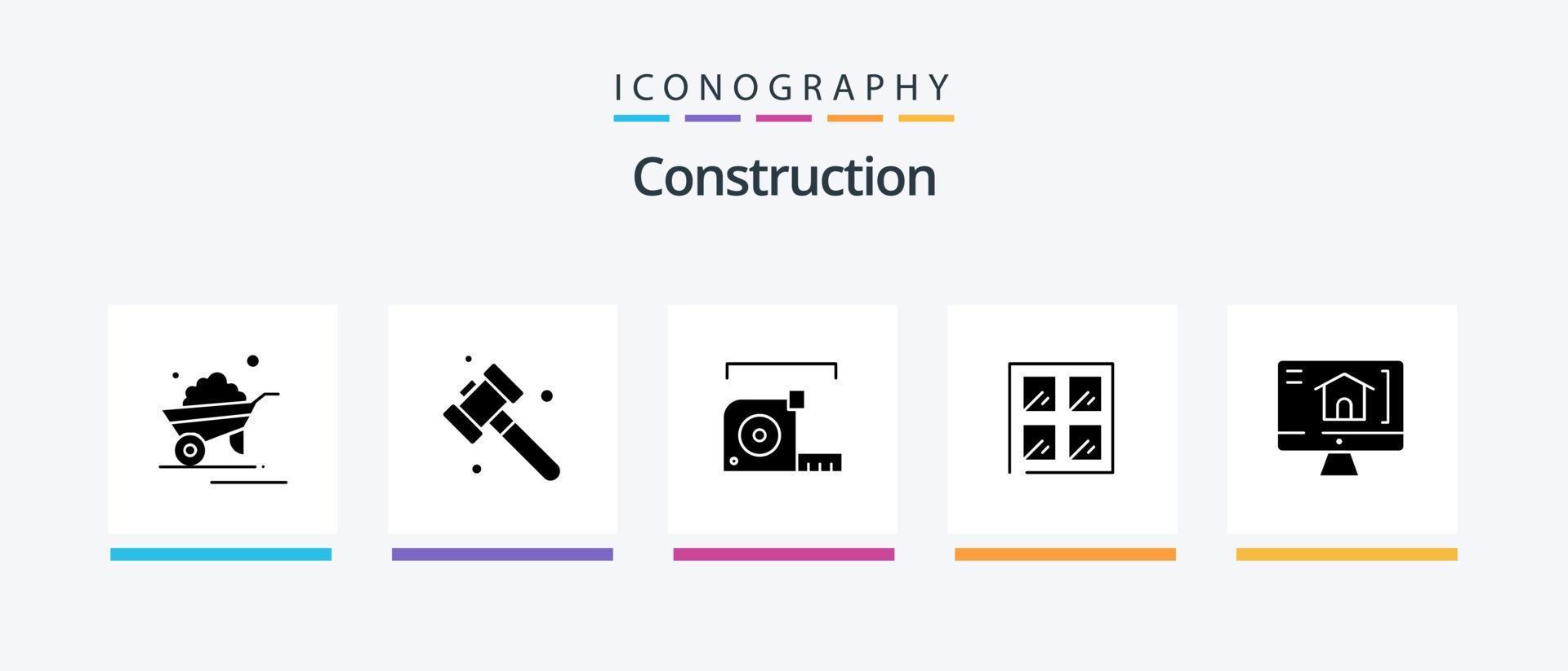 pacote de ícones de glifo 5 de construção, incluindo casa. prédio. medir. construção. governante. design de ícones criativos vetor