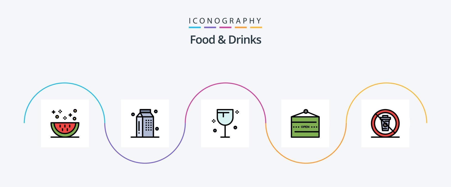 linha de alimentos e bebidas cheia de pacote de 5 ícones planos, incluindo restaurante. comida. refeição. e. vidro vetor