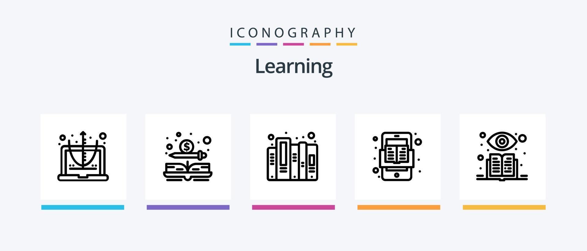 linha de aprendizagem 5 pacote de ícones incluindo grau. ler. aprendizado. on-line. livro. design de ícones criativos vetor