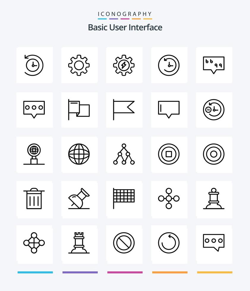 pacote de ícones de contorno básico criativo 25, como comentário. citar. engrenagem. mensagem. máquina do tempo vetor
