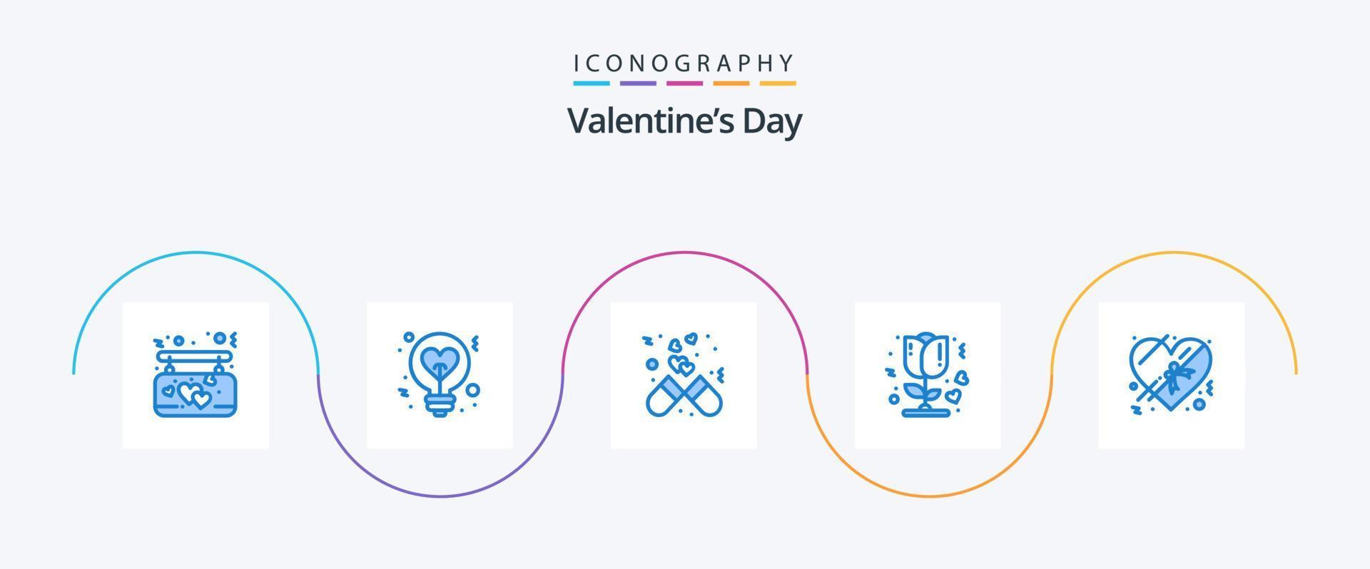 Pacote de ícones do dia dos namorados azul 5, incluindo romântico. rosa. ideia. flor. amor vetor