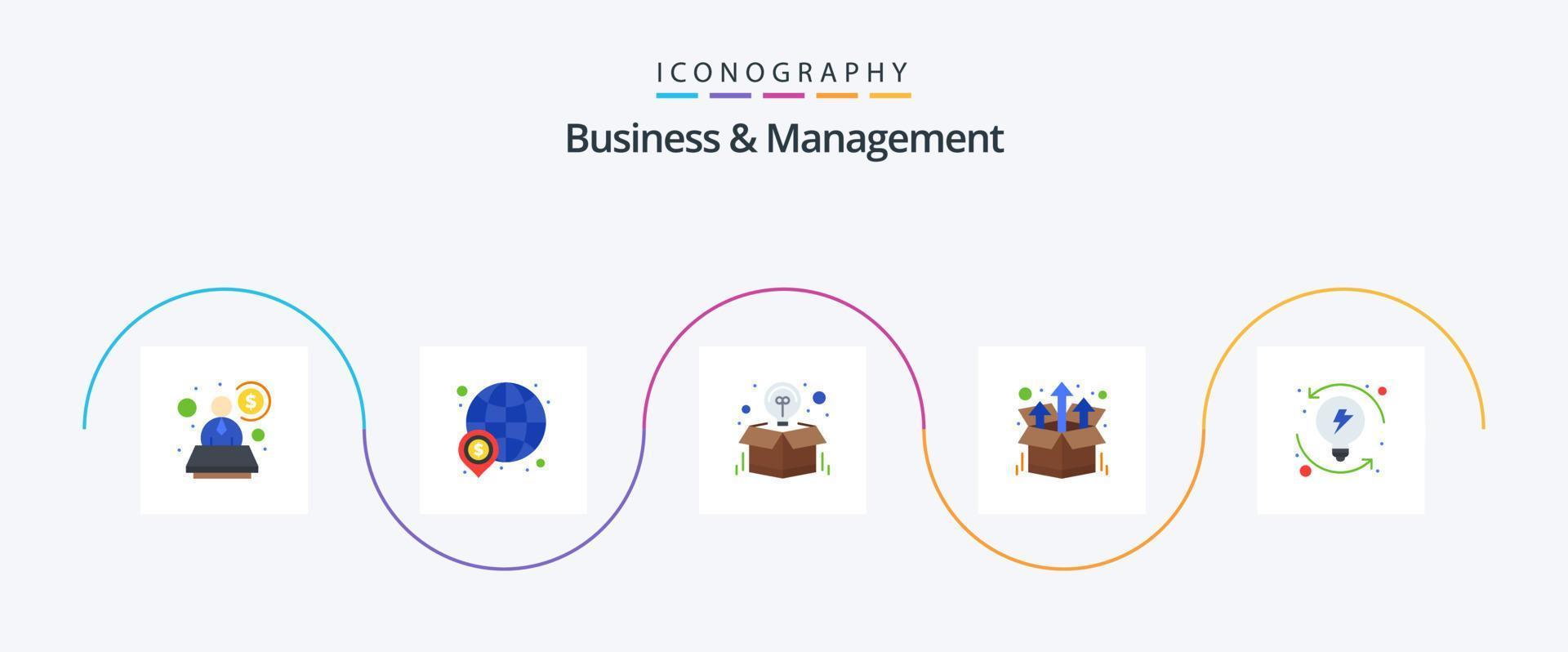 pacote de ícones plana de 5 negócios e gerenciamento, incluindo desenvolvimento. produtos. caixa. pacote. oferecer vetor