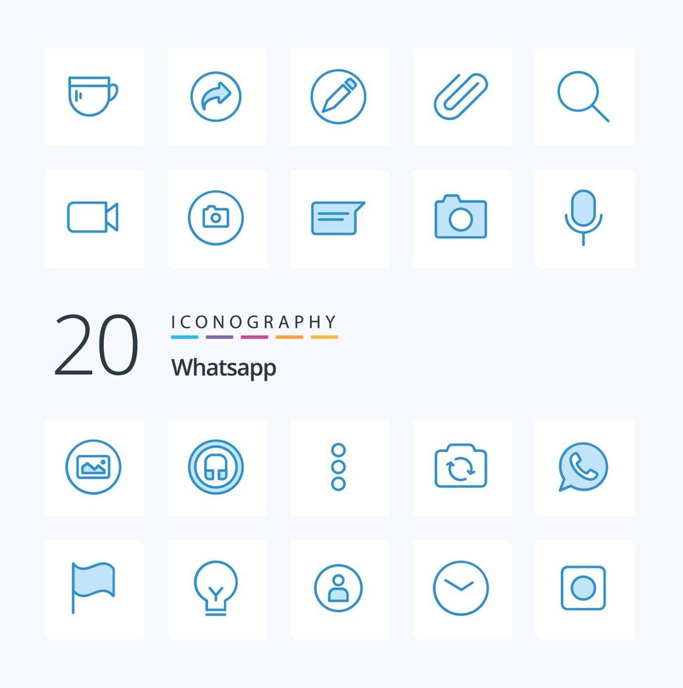 Pacote de ícones de cor azul do whatsapp 20, como atualização da interface do usuário do aplicativo de telefone vetor