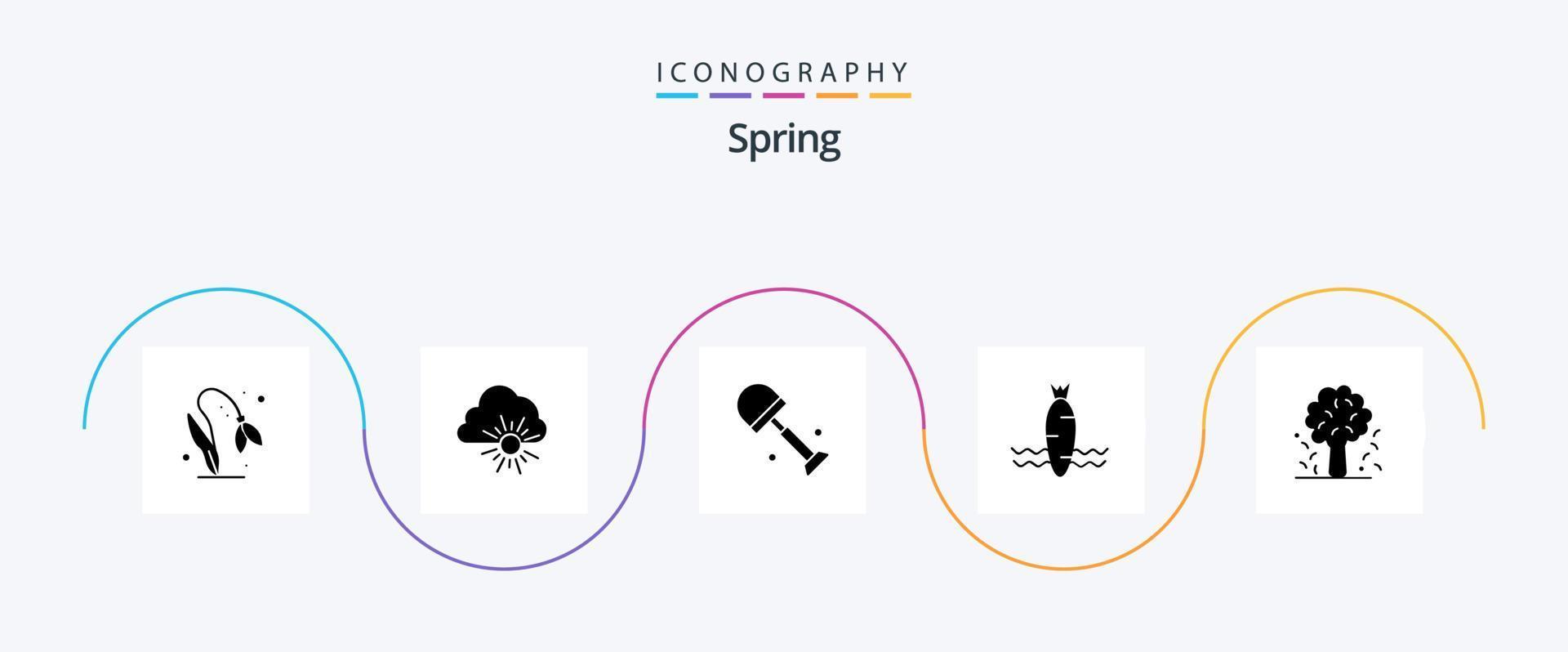 Pacote de ícones Spring Glyph 5, incluindo Apple. primavera. grande. vegetal. cenoura vetor