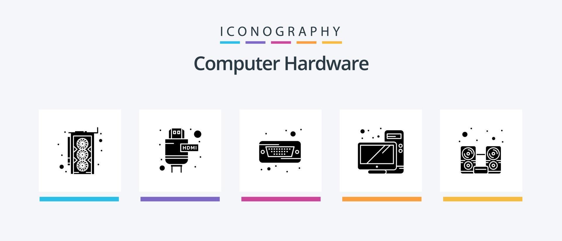 pacote de ícones de glifo 5 de hardware de computador, incluindo alto-falante. hardware. disco rígido. computador. hardware. design de ícones criativos vetor