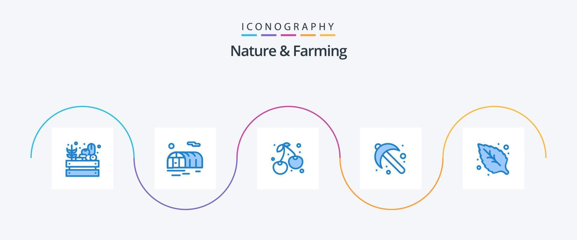 natureza e agricultura pacote de ícones azul 5 incluindo folha. ambiente. cereja. ferramenta. jardinagem vetor