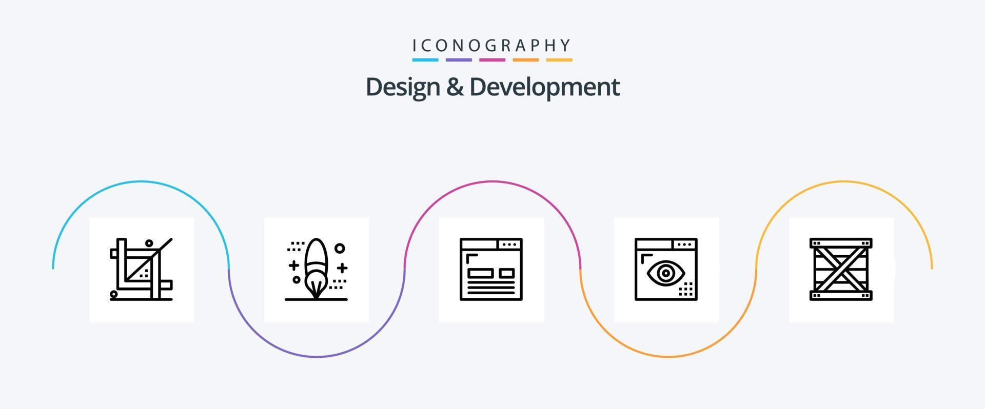 pacote de ícones de linha 5 de design e desenvolvimento, incluindo desenvolvimento. codificação. desenvolvimento. página. desenvolvimento vetor