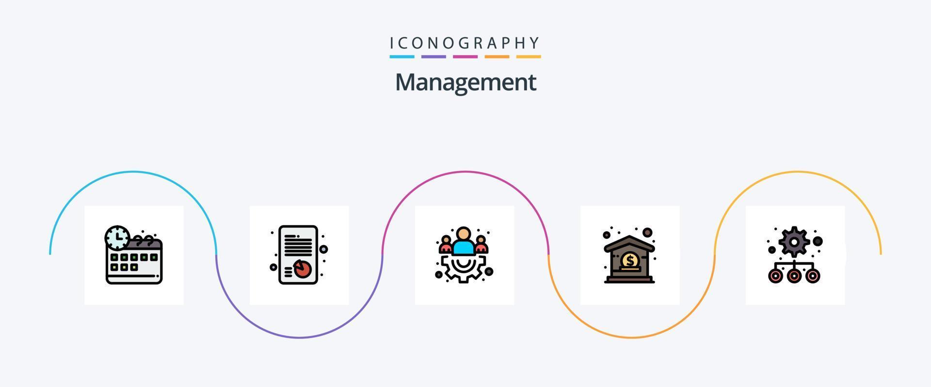 linha de gerenciamento cheia de pacote de ícones de 5 planos, incluindo . gerenciamento. gerenciamento. hierarquia. dólar vetor