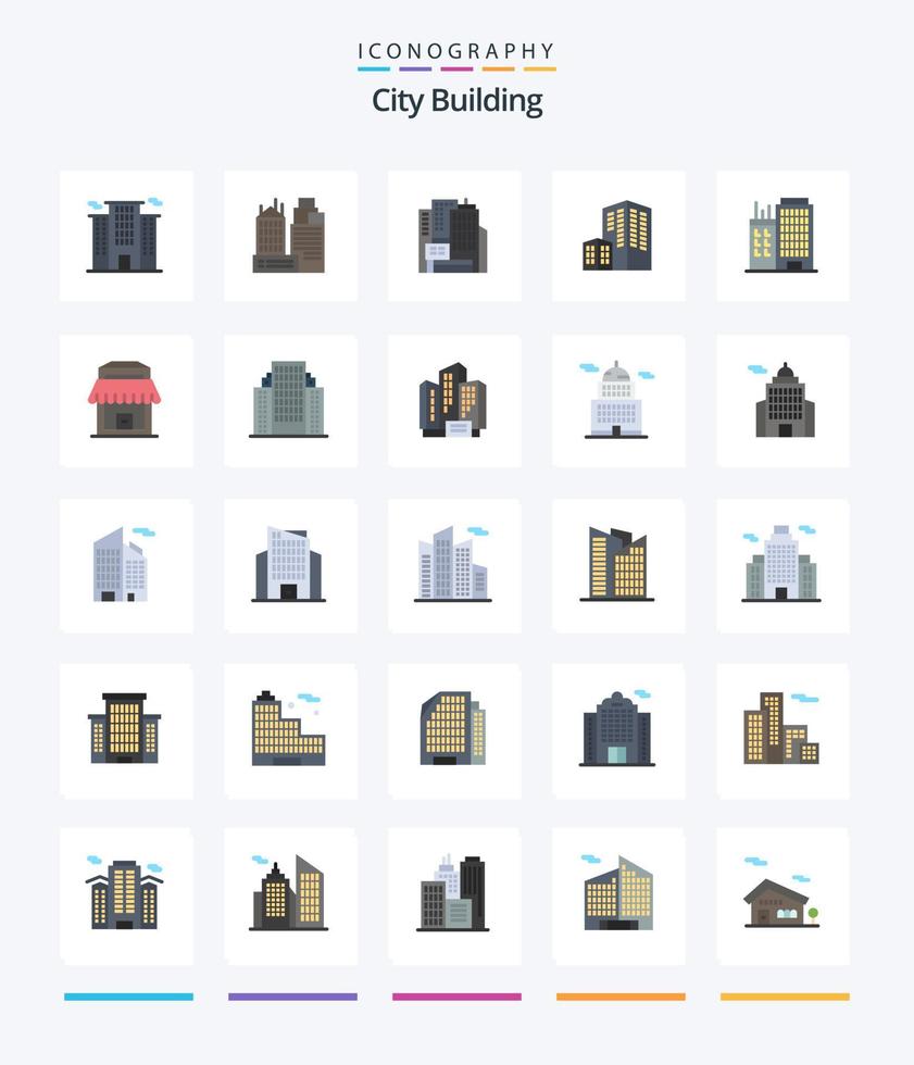 cidade criativa construindo 25 pacotes de ícones planos, como empresa. apartamento. negócios. endereço. real vetor
