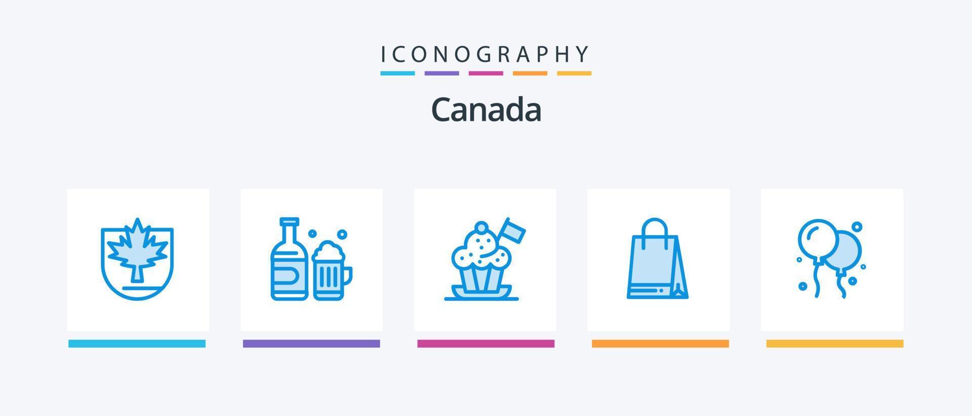 Pacote de ícones do Canadá azul 5, incluindo voar. Canadá. chefe de cozinha. compras. bandeira. design de ícones criativos vetor