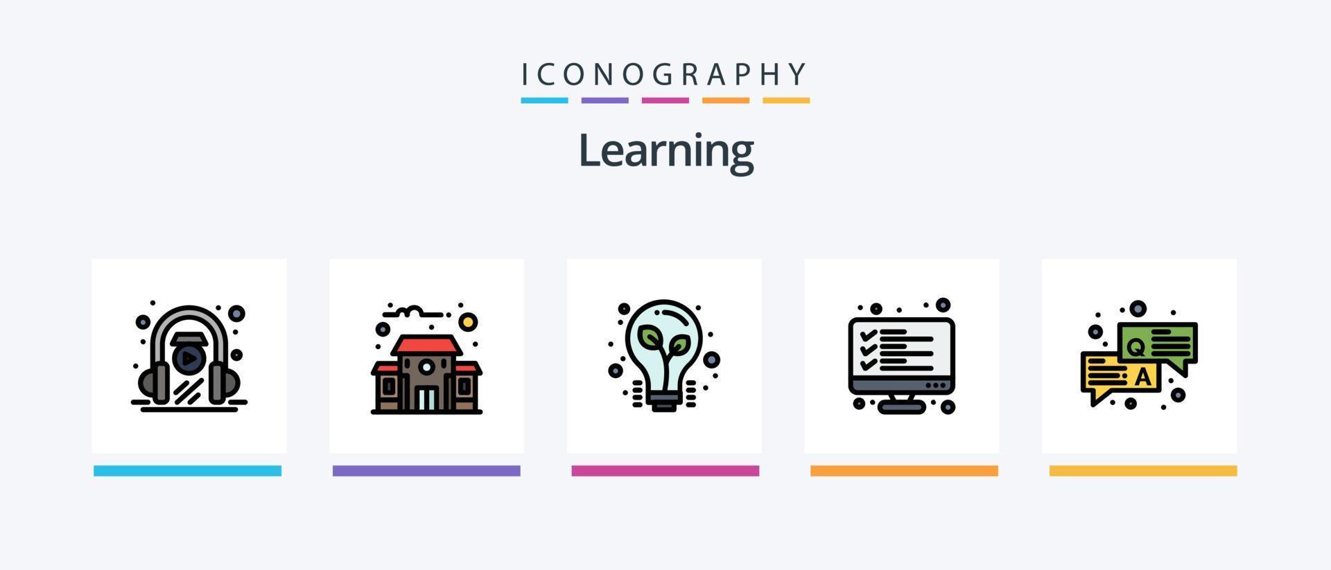 linha de aprendizagem cheia de 5 ícones incluindo livro. giz. resultado. quadro. bater papo. design de ícones criativos vetor