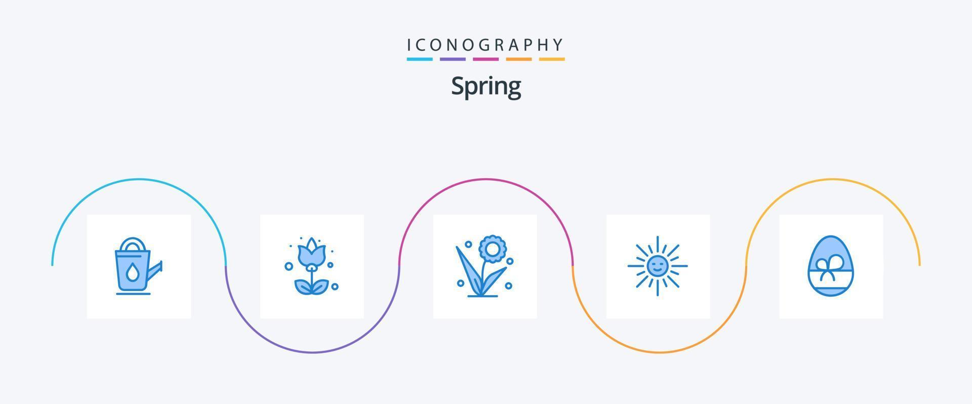 pacote de ícones de primavera azul 5, incluindo ovo. sol. flora. luz. primavera vetor