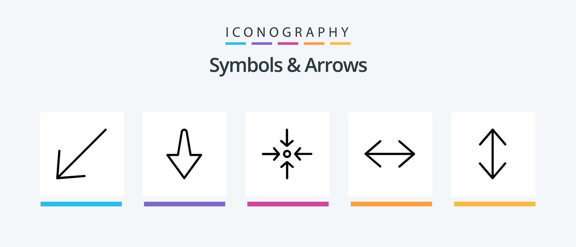 símbolos e setas linha 5 pacote de ícones incluindo . abaixo. escala. seta. design de ícones criativos vetor