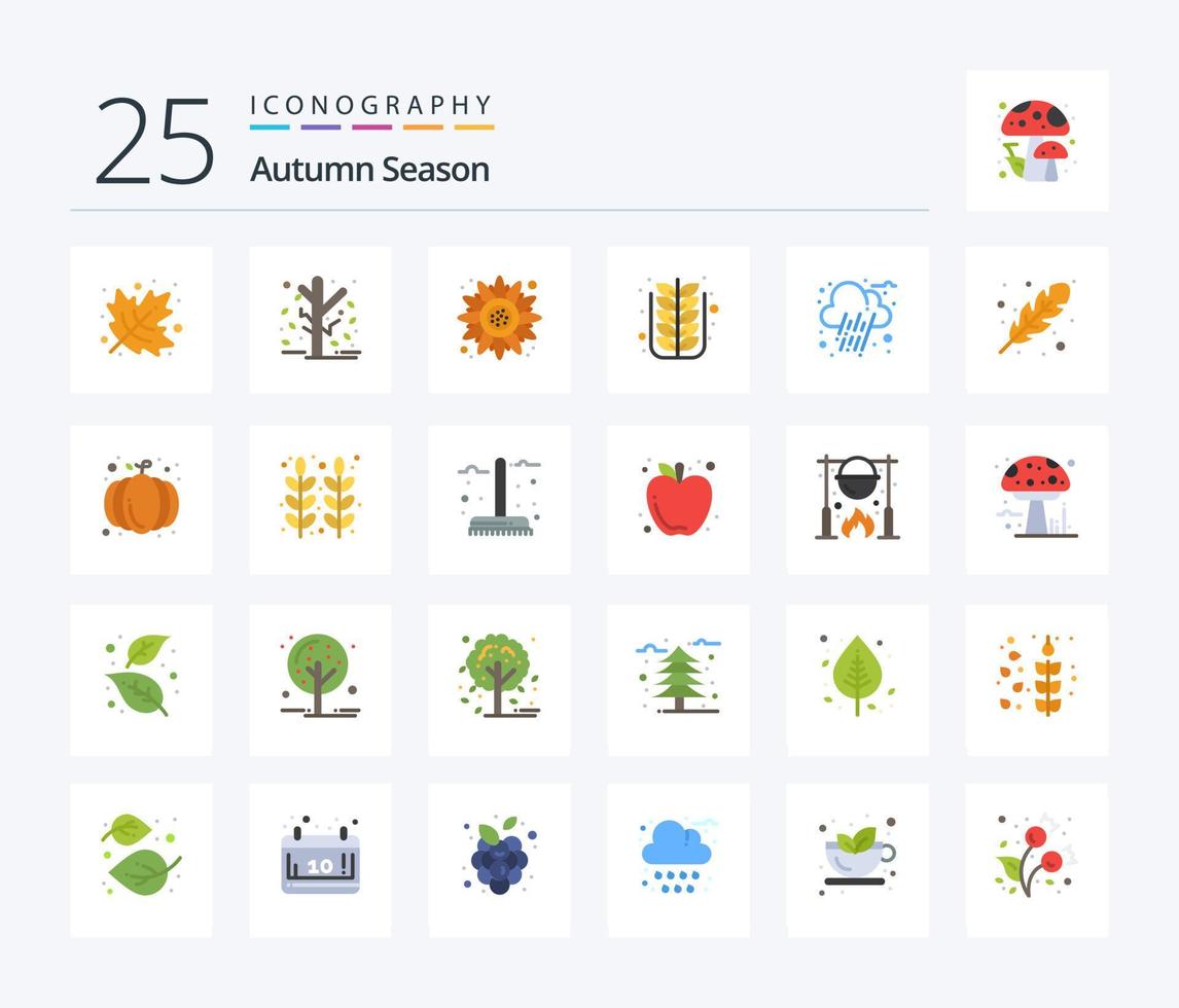 outono 25 pacote de ícones de cores planas, incluindo outono. natureza. outono. folha. outono vetor