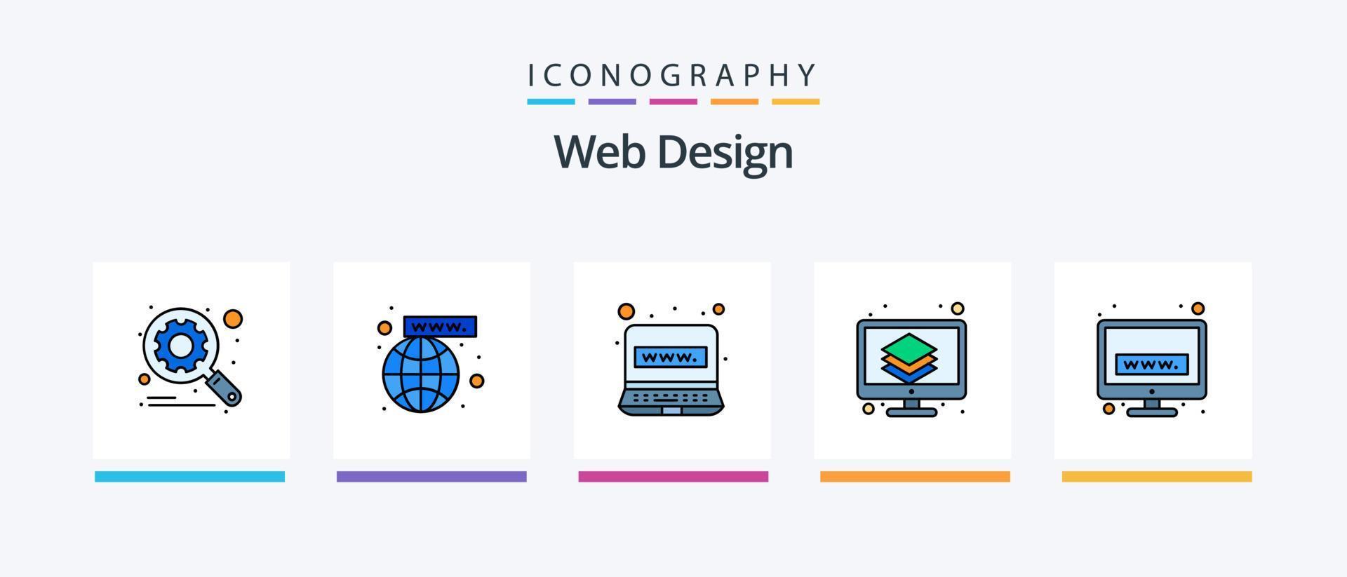 linha de design web cheia de 5 ícones incluindo . Internet. desenho em cubo. conexão. layout. design de ícones criativos vetor