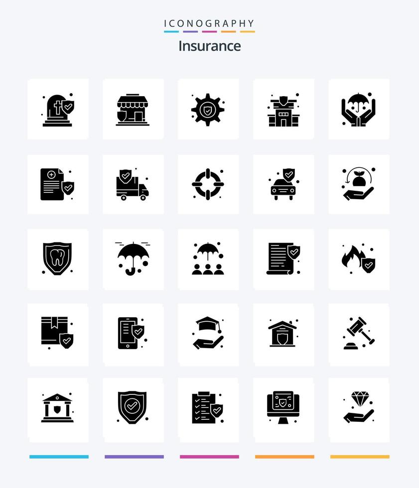 pacote de ícones preto sólido de 25 glifos de seguro criativo, como saúde. seguro. contexto. mãos. seguro vetor