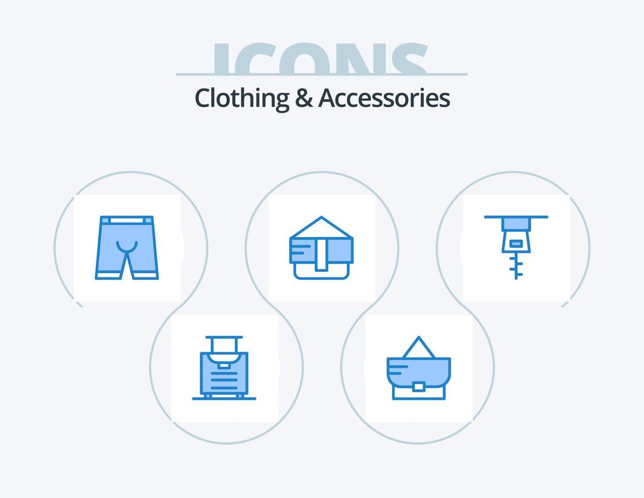 roupas e acessórios azul icon pack 5 design de ícone. . bolsa. zíper vetor