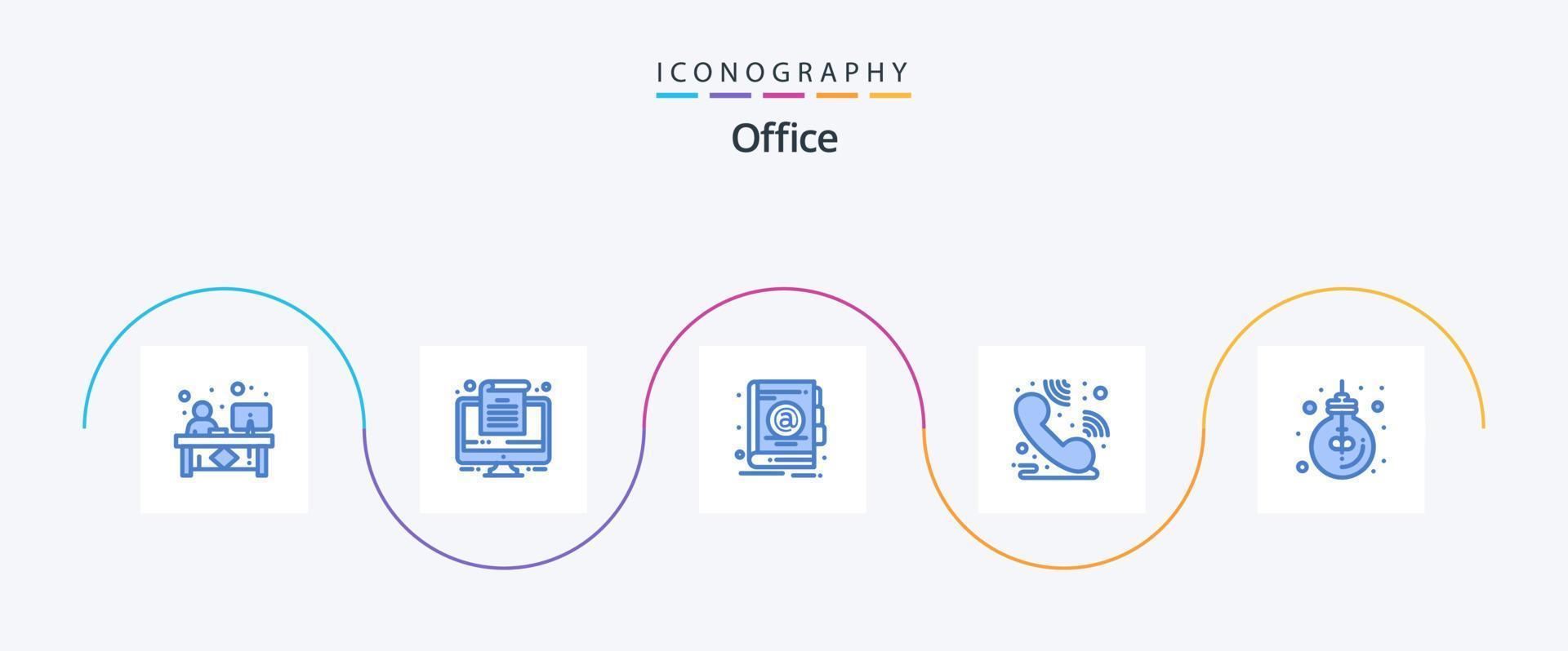 pacote de ícones azul 5 do escritório, incluindo luz. ideia. endereço. negócios. Central de Ajuda vetor