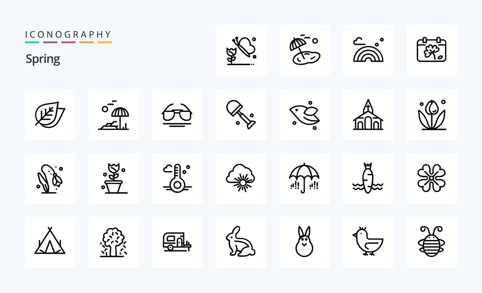 pacote de ícones de 25 linhas de primavera vetor