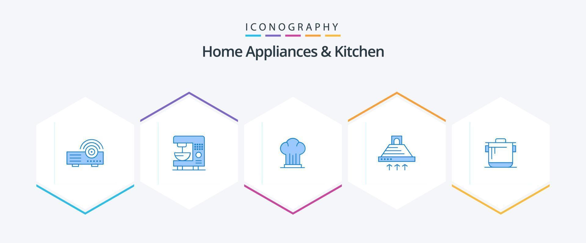 eletrodomésticos e cozinha 25 pacote de ícones azuis, incluindo fumaça. cozinha. boné. culinária. restaurante vetor