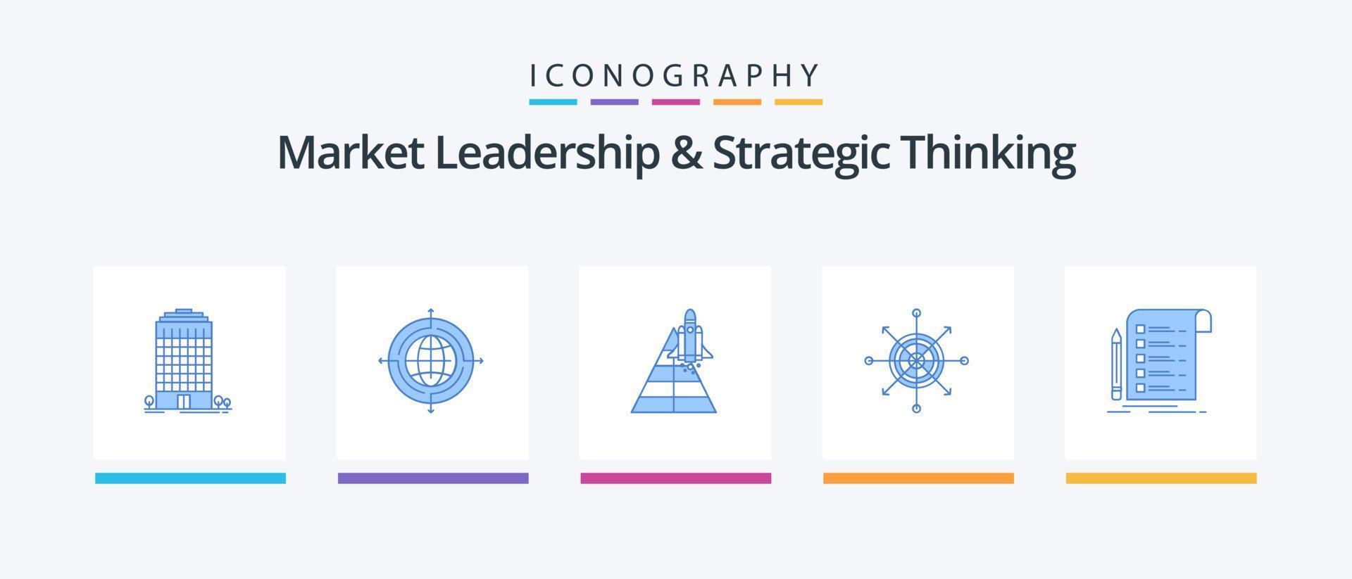 liderança de mercado e pensamento estratégico azul 5 pacote de ícones incluindo alvo. dardo. espaço. quadro. lançar. design de ícones criativos vetor