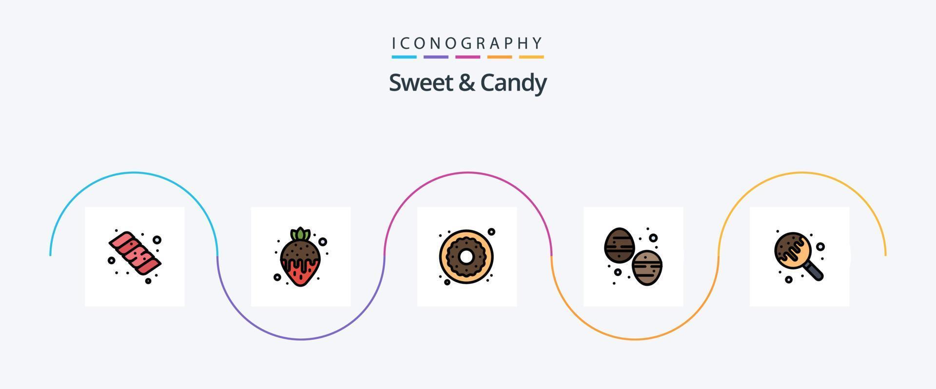 linha de doces e doces cheia de pacote de 5 ícones planos, incluindo açúcar. doce. rosquinha. doces. sobremesa vetor