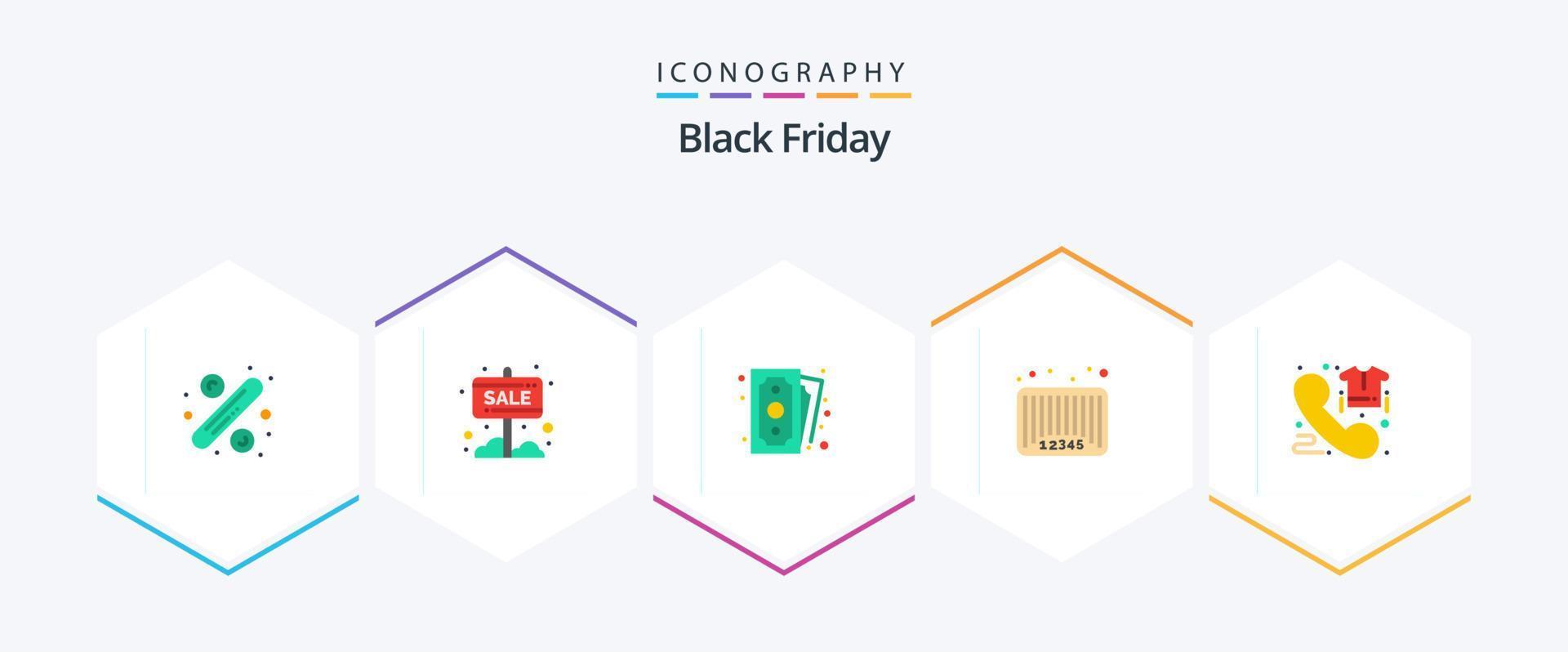 Black Friday 25 Flat Icon Pack incluindo código. código de barras. comprar. bar. compras vetor