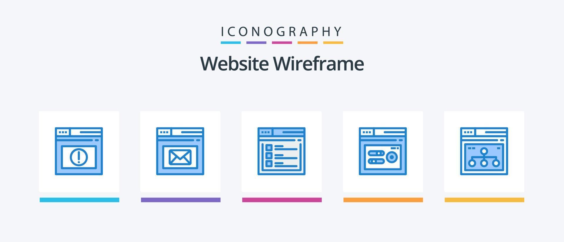 pacote de ícones de wireframe azul 5 do site, incluindo web. desempenho. rede. palavra-chave. local na rede Internet. design de ícones criativos vetor