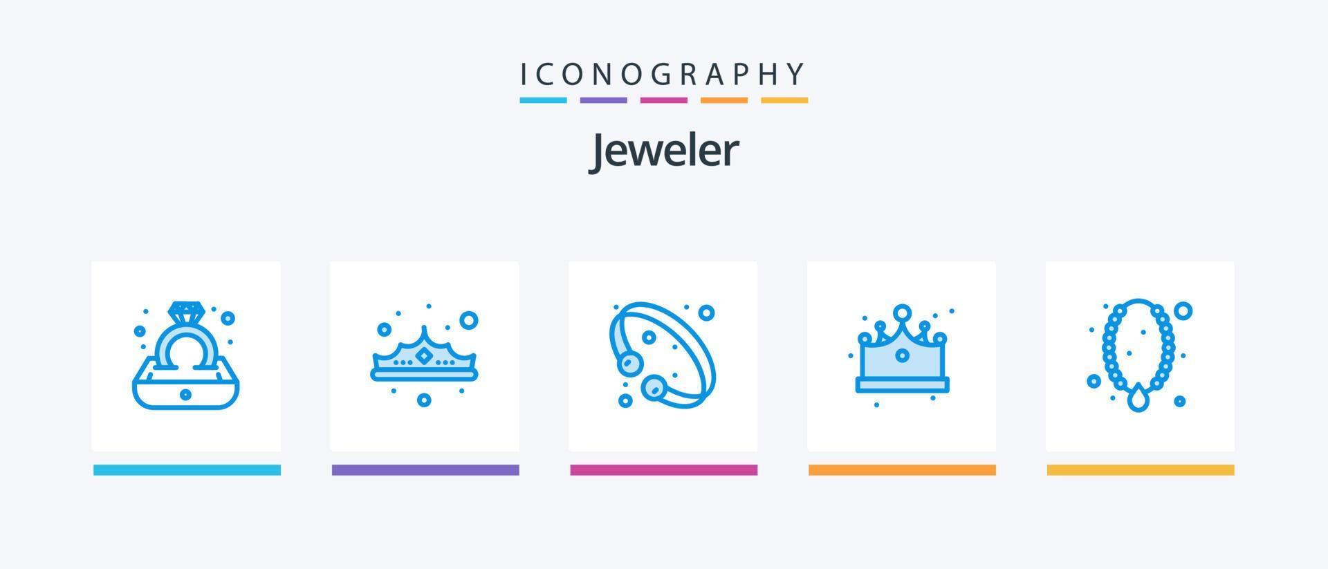 pacote de ícones de 5 joias azuis, incluindo tampa. moda. luxo. coroa. joia. design de ícones criativos vetor