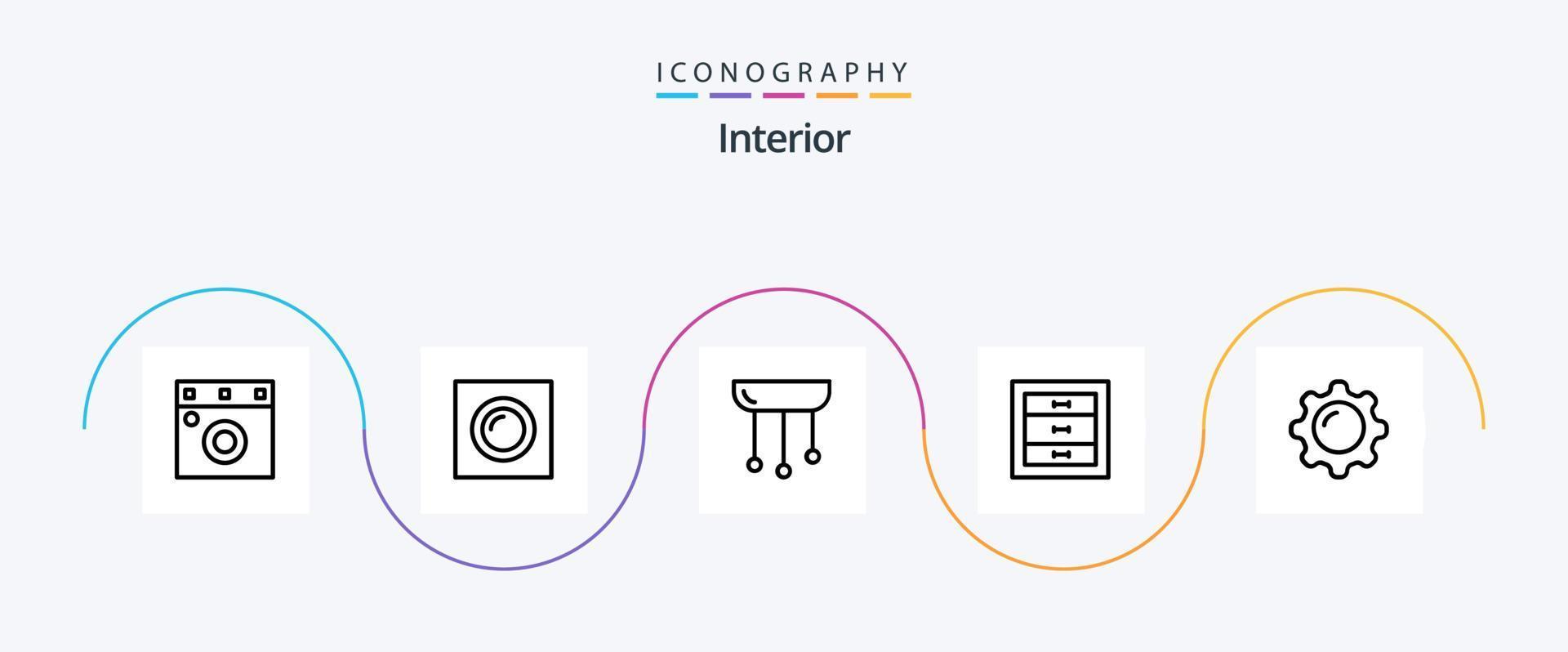 pacote de ícones da linha interior 5, incluindo exibição. interior. decorações. gaveta. caixas vetor