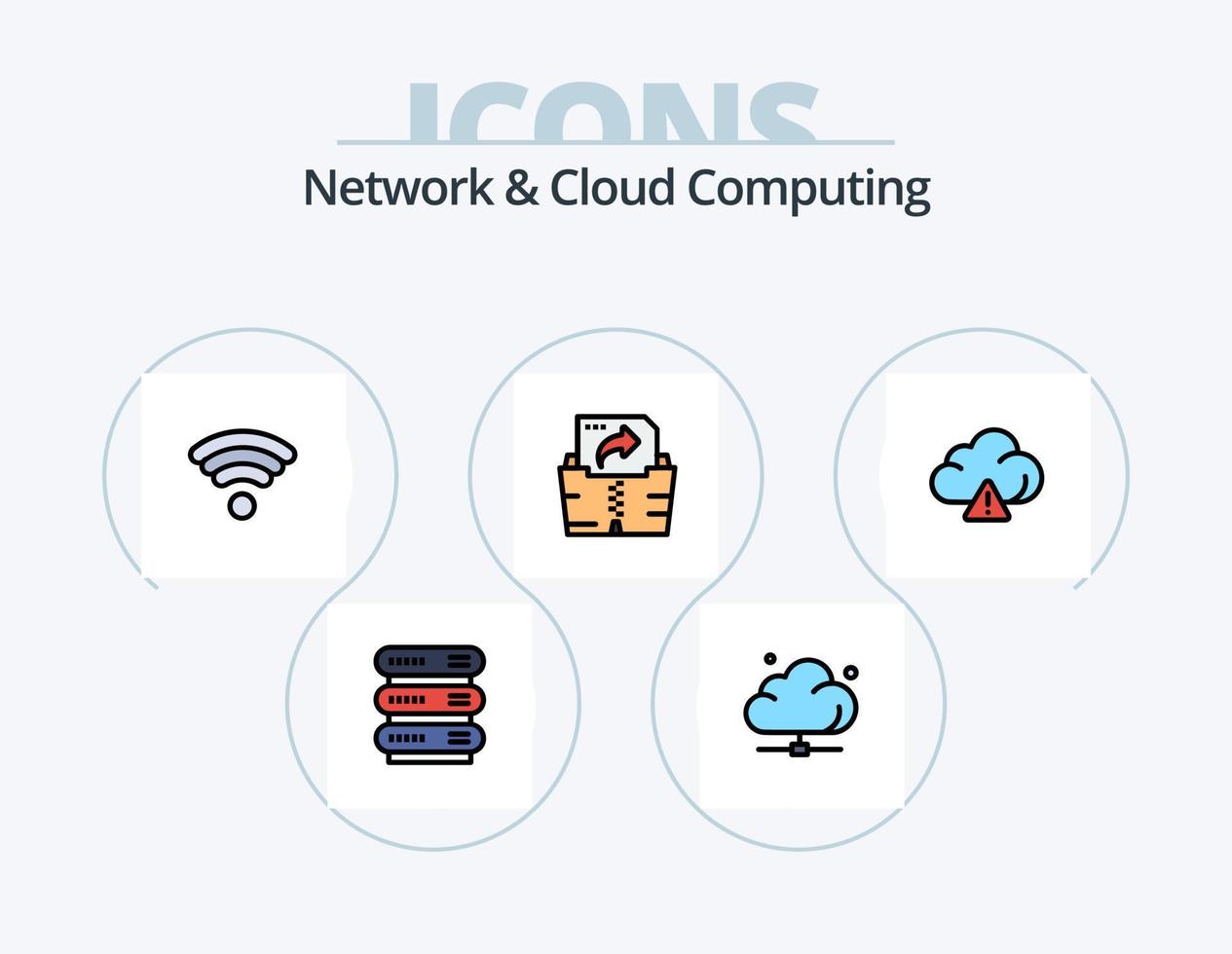 linha de rede e computação em nuvem cheia de ícones pack 5 design de ícones. seta. mensagem. dados. tecnologia. nuvem vetor