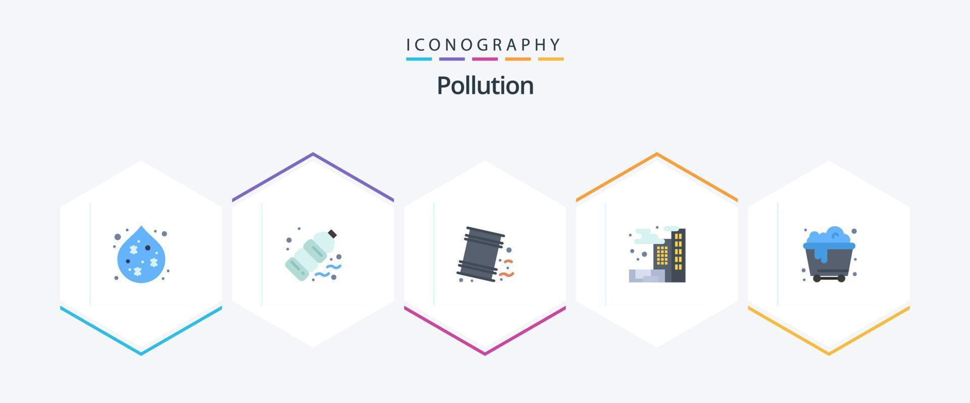poluição 25 pacote de ícones planos, incluindo resíduos. poluição. barris. poluição. cidade vetor