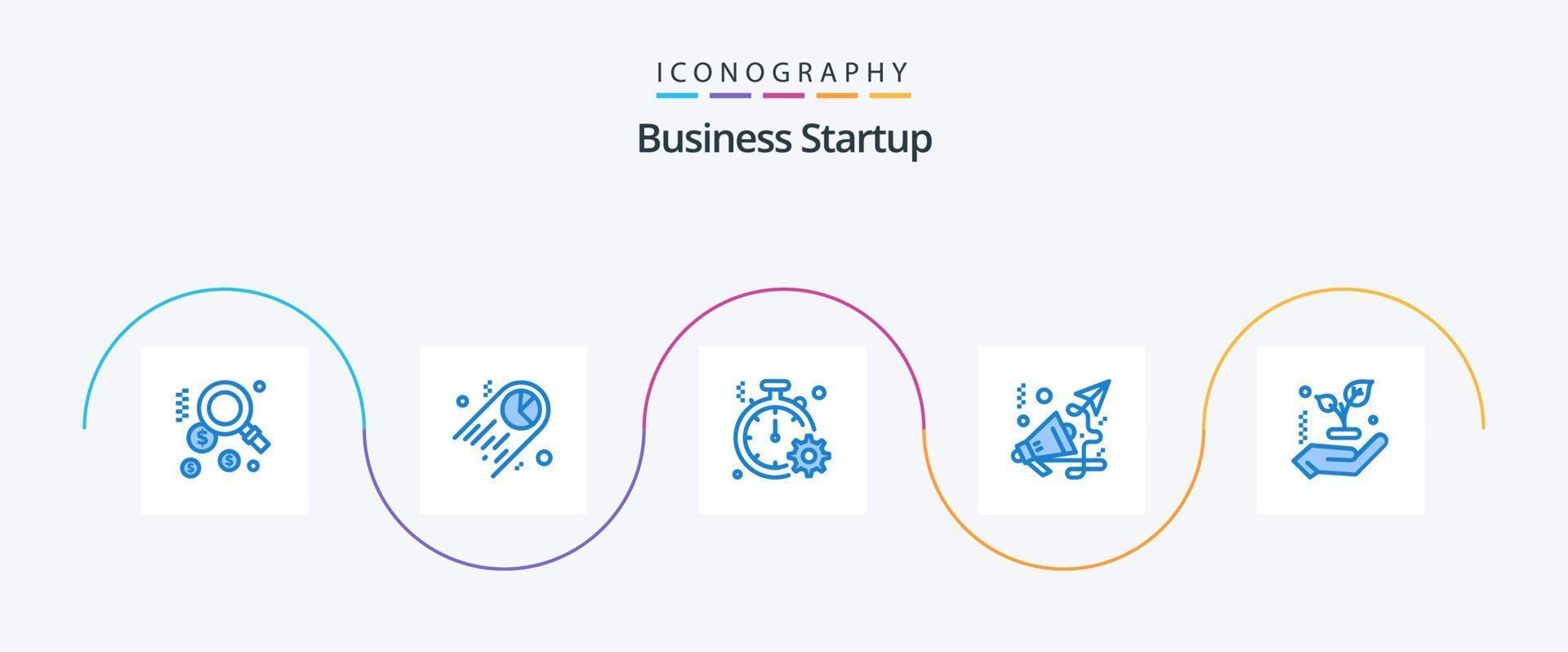 pacote de ícones azul 5 de inicialização de negócios, incluindo folha. palestrante. relógio. marketing. negócios vetor