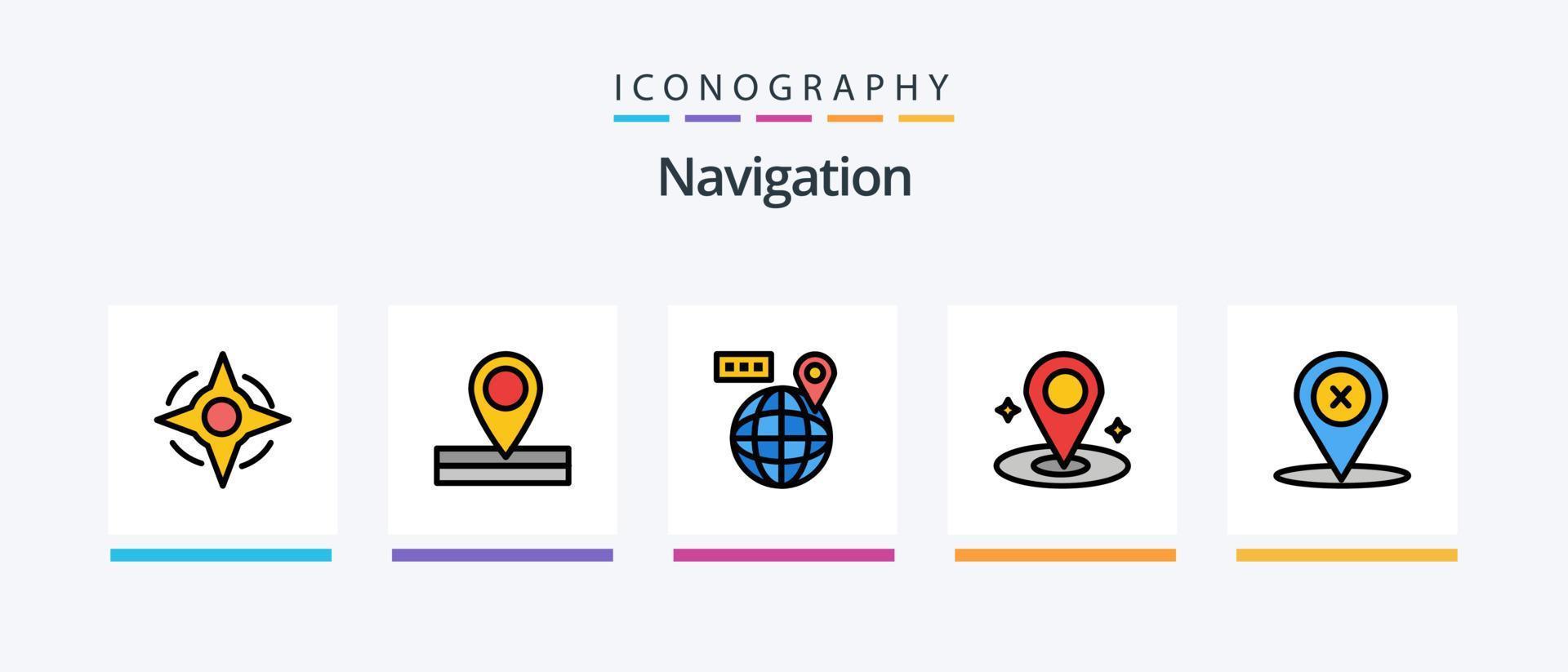 linha de navegação cheia de 5 ícones incluindo gps. alfinete. localização. navegar. lar. design de ícones criativos vetor