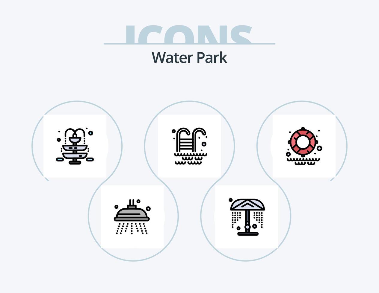 linha do parque aquático cheia de ícones do pacote 5 design de ícones. parque. armário. mapa. jardim. banho vetor