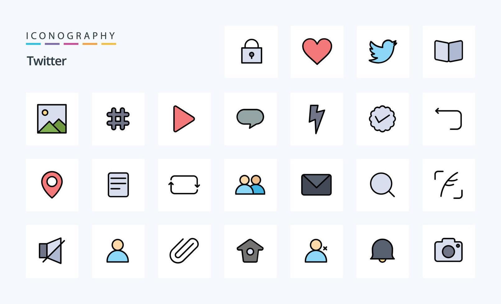 Pacote de ícones de estilo cheio de 25 linhas do Twitter vetor