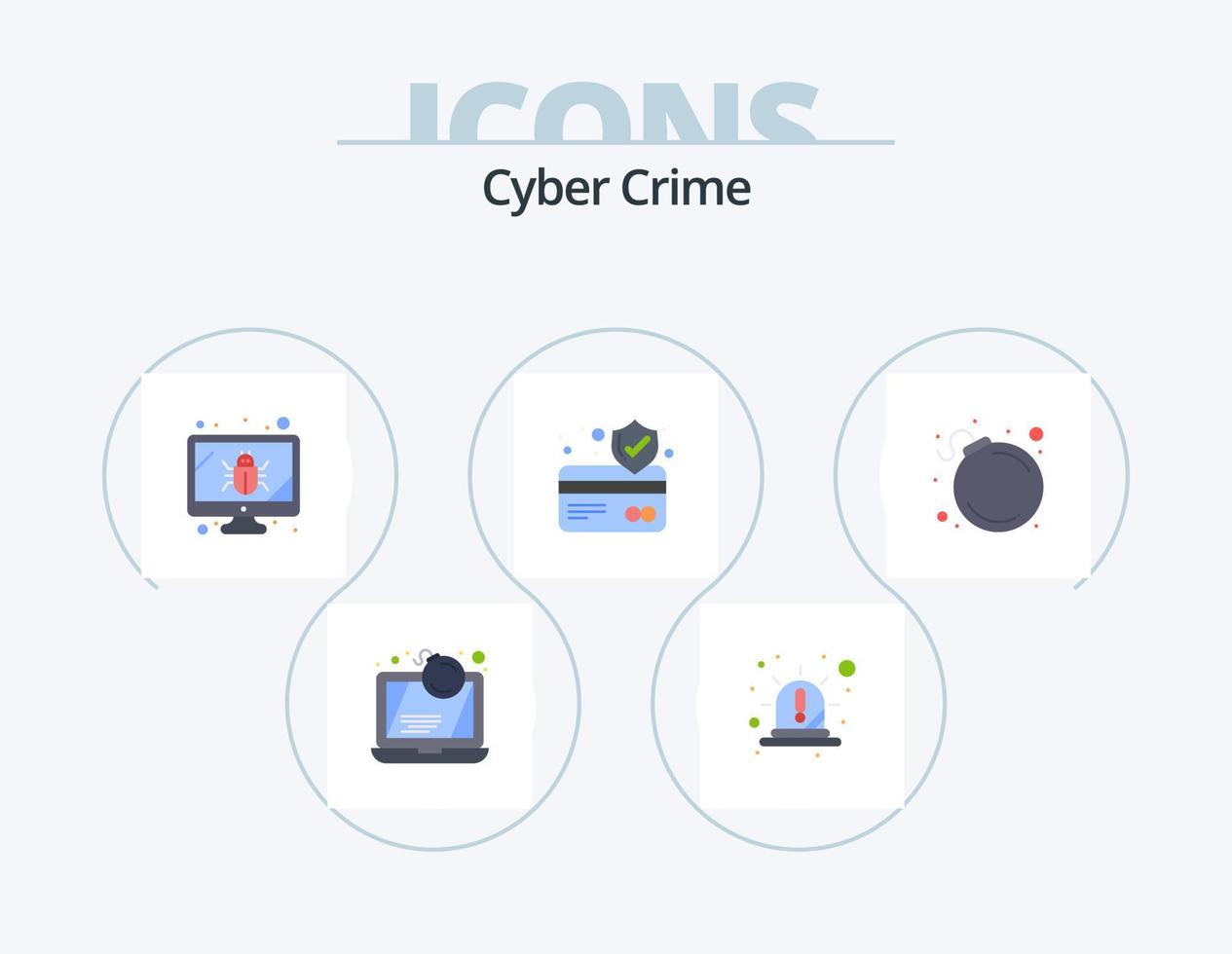 pacote de ícones plana de crime cibernético 5 design de ícone. cartão. Cartão Multibanco. luz. segurança. monitor vetor