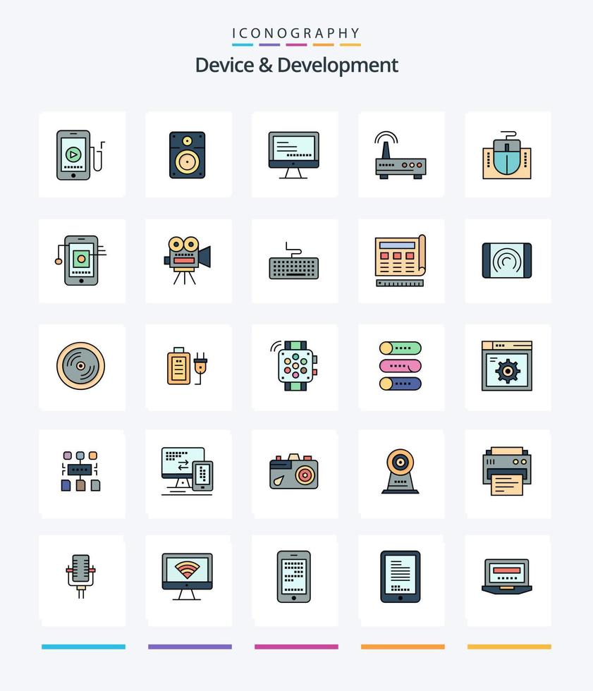 dispositivo criativo e pacote de ícones preenchidos com 25 linhas de desenvolvimento, como computador. Educação. computador. sinal. dispositivo vetor