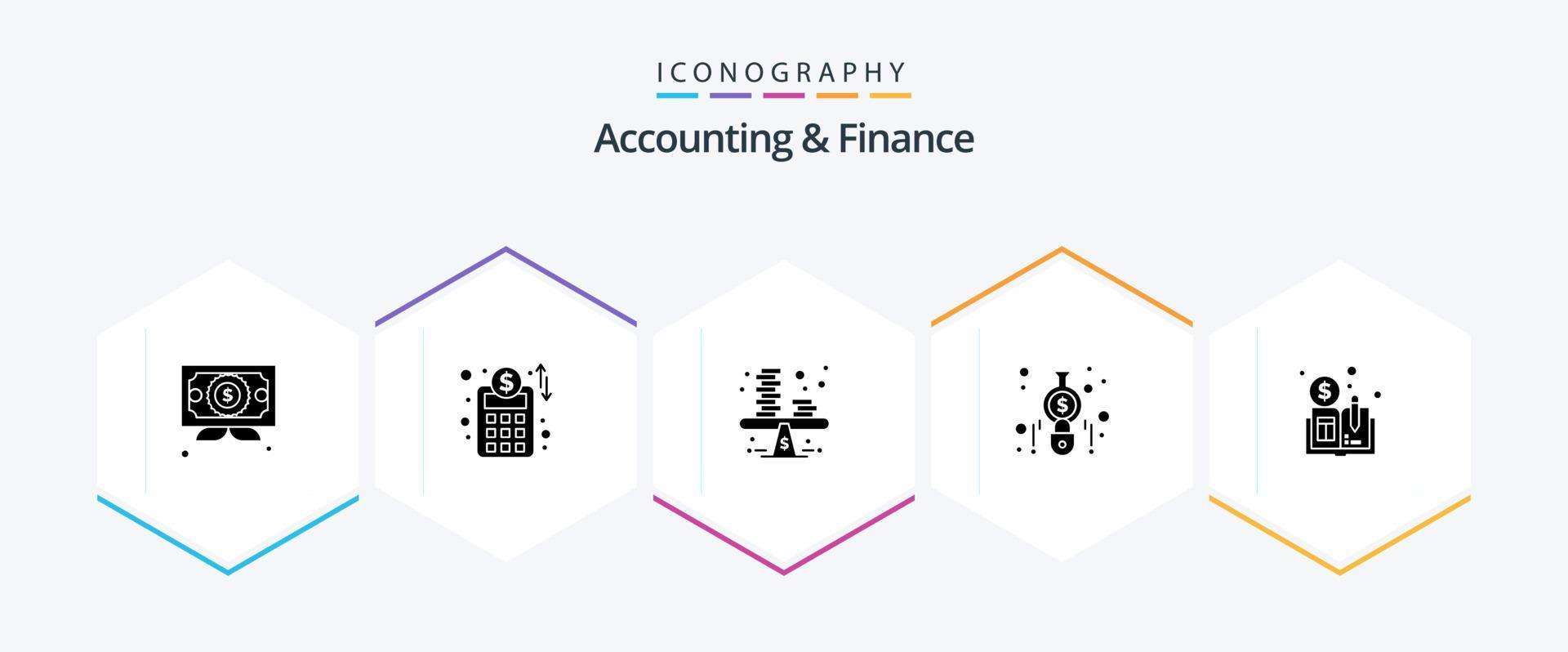 pacote de ícones de 25 glifos de contabilidade e finanças, incluindo distribuído. finança. negócios. calculadora. contabilidade vetor