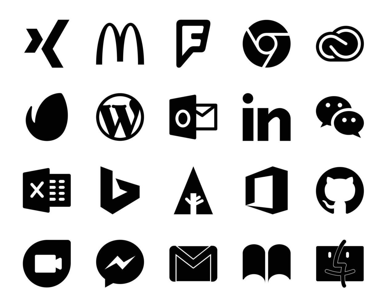 20 pacotes de ícones de mídia social, incluindo office bing wordpress excel wechat vetor