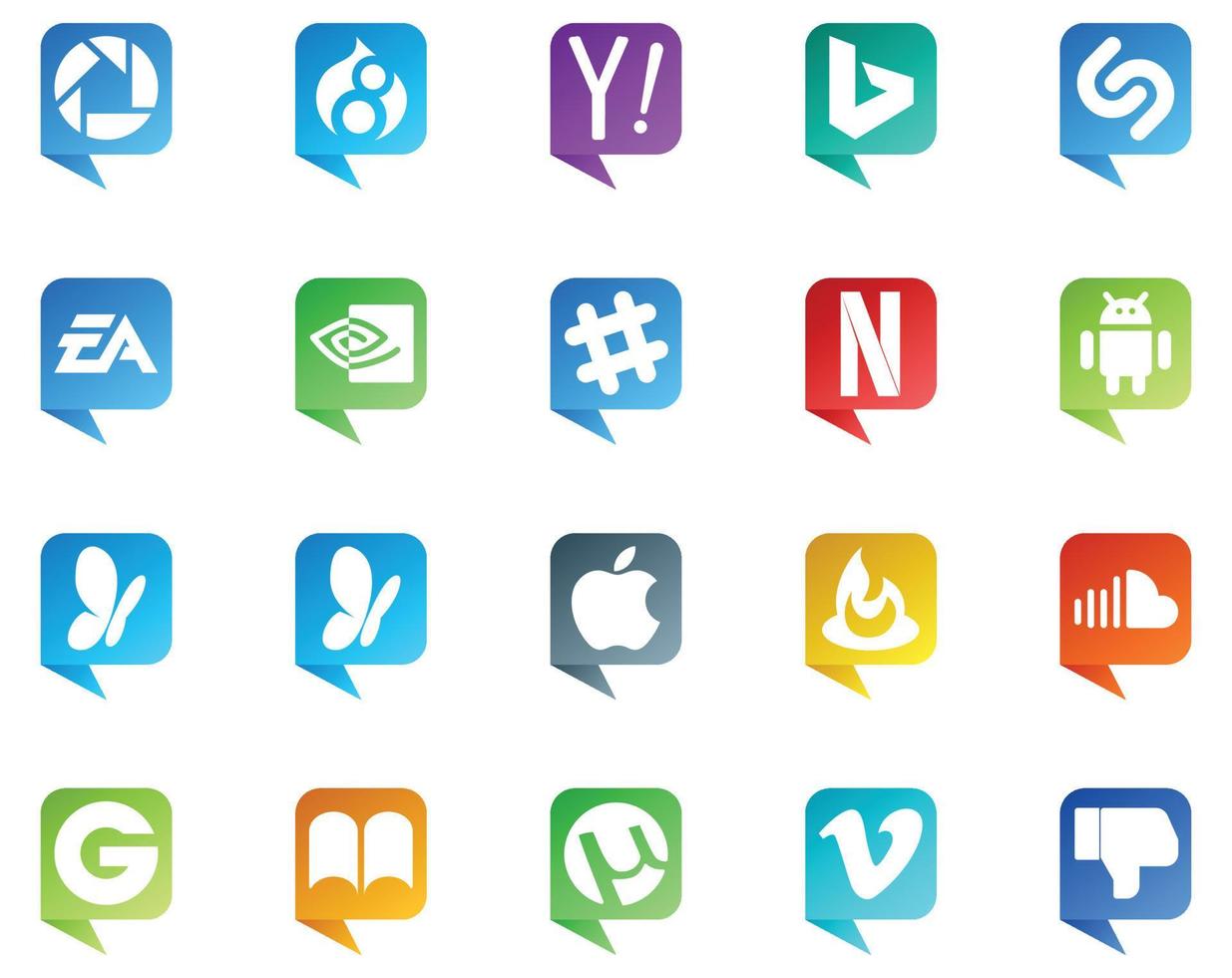 20 logotipo de estilo de balão de mídia social como soundcloud apple esportes msn netflix vetor
