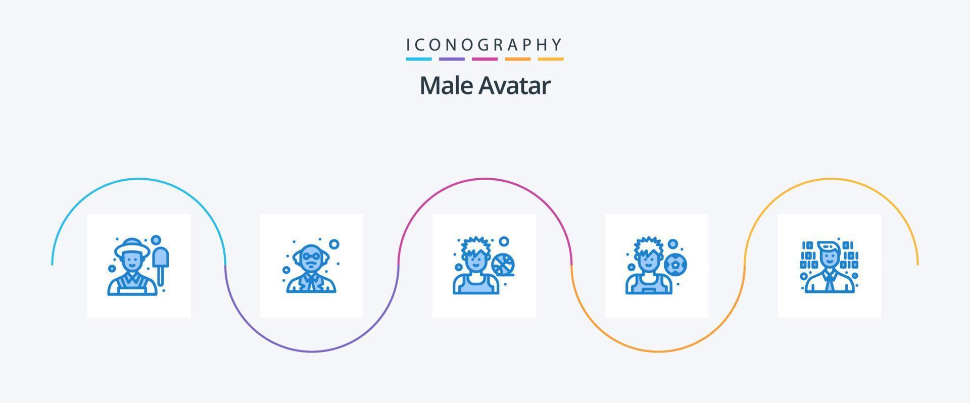 pacote de ícones de avatar masculino azul 5, incluindo . programador. basquetebol. desenvolvimento. p vetor