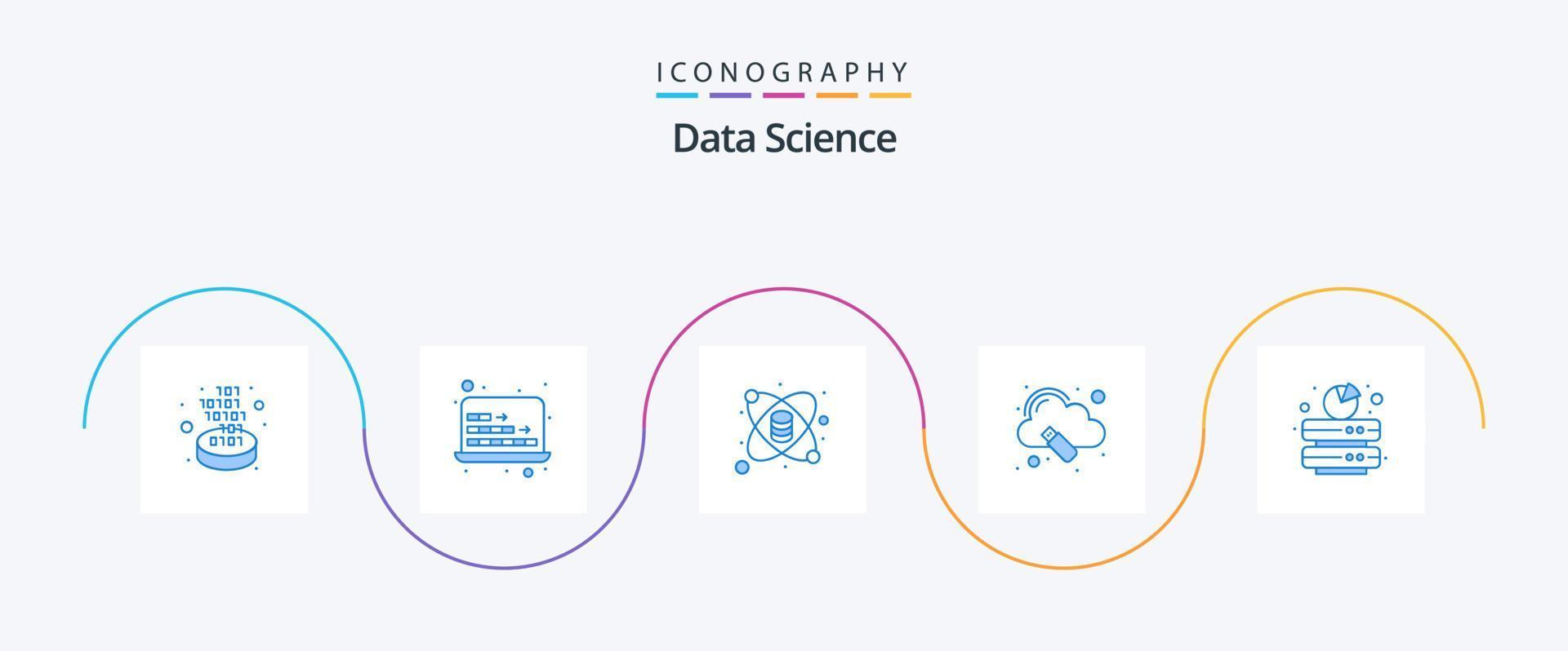 data science blue 5 icon pack incluindo big. grandes dados. química. armazenar. nuvem vetor