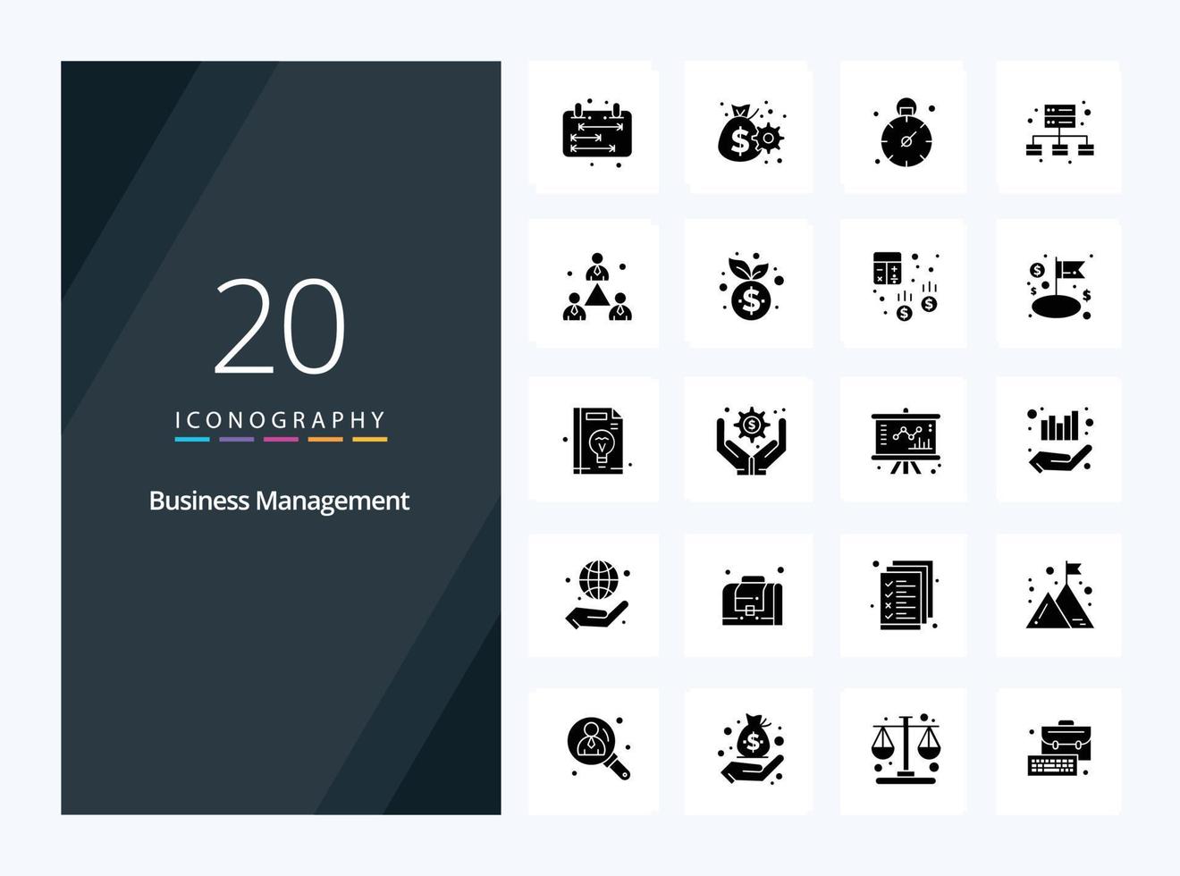 20 ícone de glifo sólido de gerenciamento de negócios para apresentação vetor