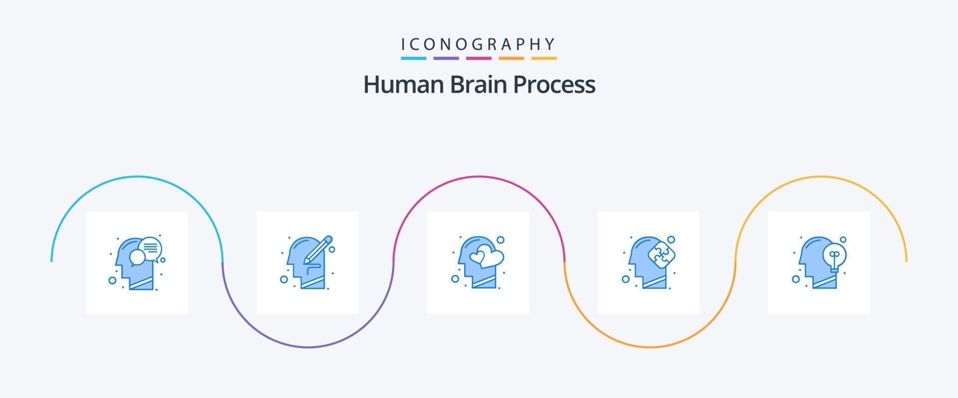 pacote de ícones azul 5 do processo do cérebro humano, incluindo solução. humano. pensamento. humano. cabeça vetor